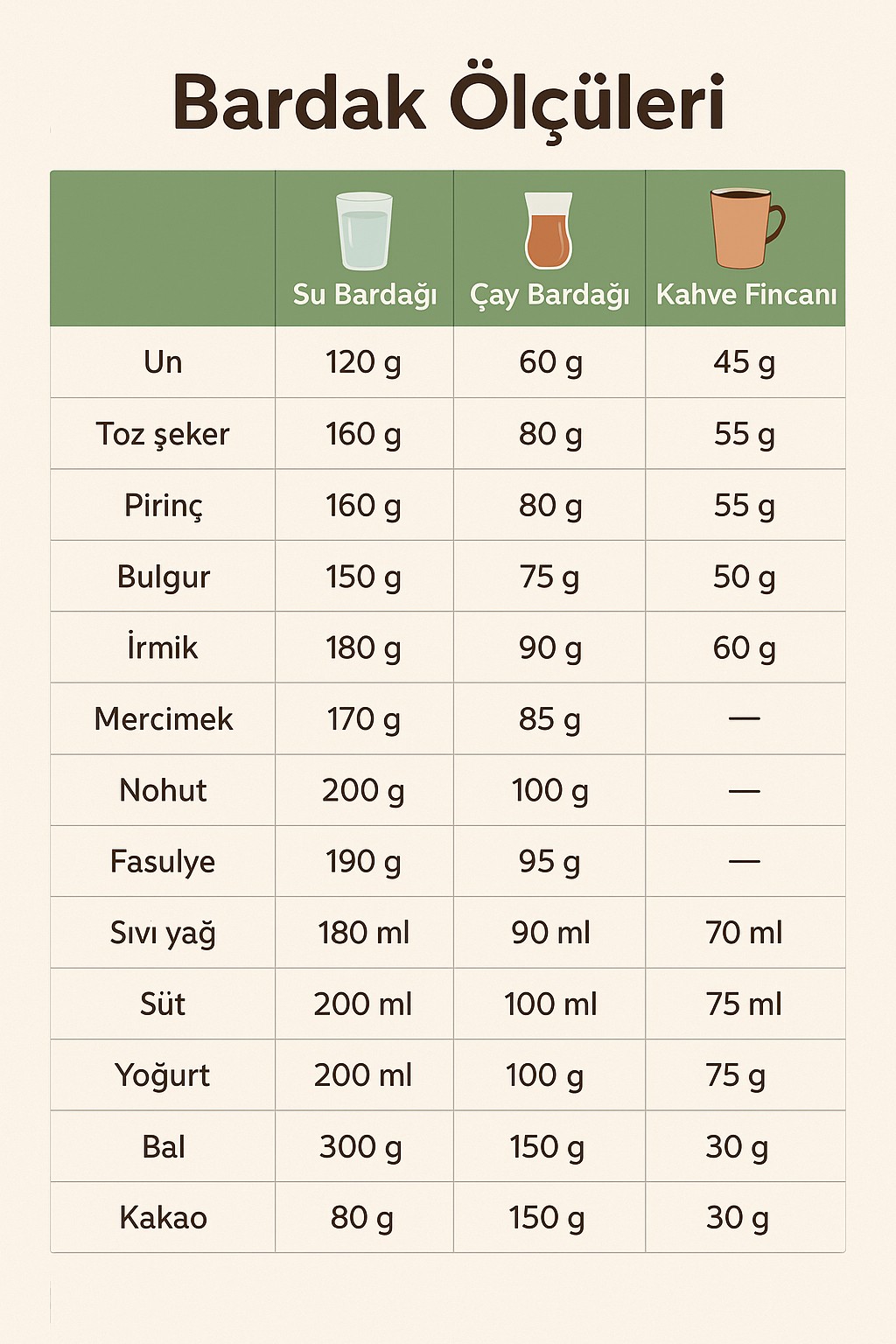 Bardak Ölçüleri
