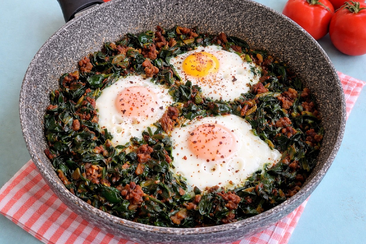 Kıymalı Yumurtalı Ispanak Tarifi